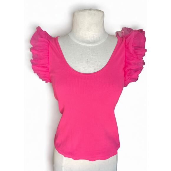 DOLAN Left Coast Pink Ruffle Sleeve Tank Top S Barbiecore Y2K Cottagecore Fairy - Picture 1 of 7